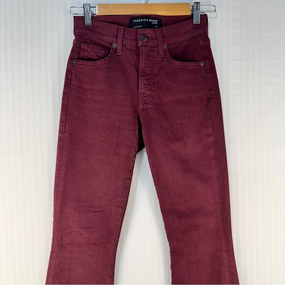 Veronica Beard Beverly Skinny Flare High-Rise Burgundy Red Denim Jeans Size 24 - Picture 3 of 10